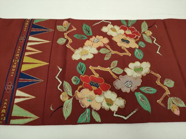 平和屋着物●六通柄 京本袋帯 花鳥文 金糸 正絹 逸品 DAAZ0134ps