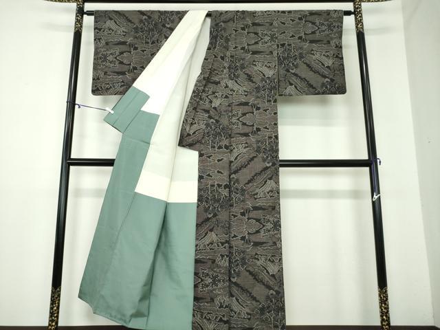 平和屋着物●本場大島紬 9マルキ 富士山 雲取り松文 正絹 逸品 DAAZ0206ps