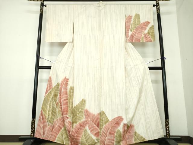 平和屋着物●訪問着 紬地 手描き 草葉文 正絹 逸品 DAAZ0212ps