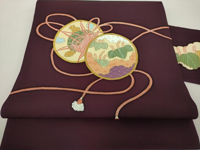 平和屋着物●塩瀬 九寸名古屋帯 鼓桐文 金彩 正絹 逸品 DAAZ0295ps