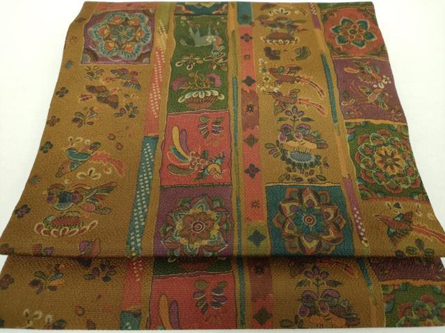 平和屋着物●つけ帯 型染 鳥獣花文 鬼しぼ縮緬 正絹 逸品 未使用 DAAZ0300ps