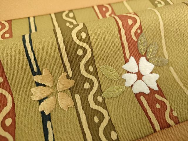 平和屋着物●九寸開き名古屋帯 刺繍 花間道 金糸 正絹 逸品 DAAZ0302ps