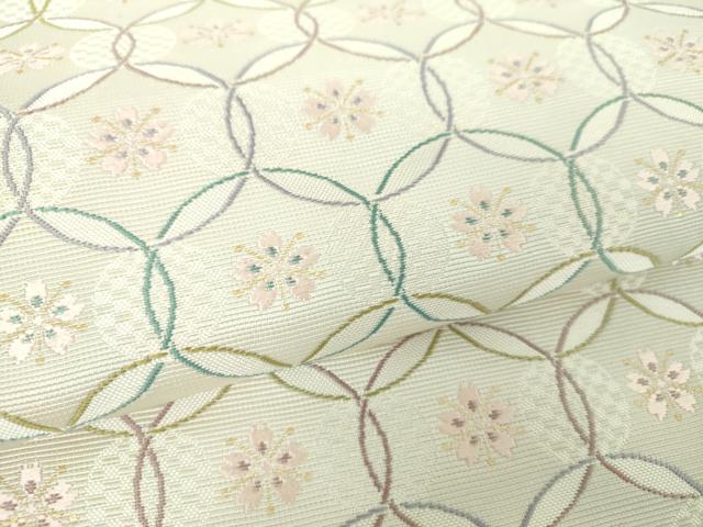 平和屋着物●本場筑前博多織 八寸名古屋帯 七宝繋ぎ 桜文 金糸 正絹 逸品 DAAZ0308ps