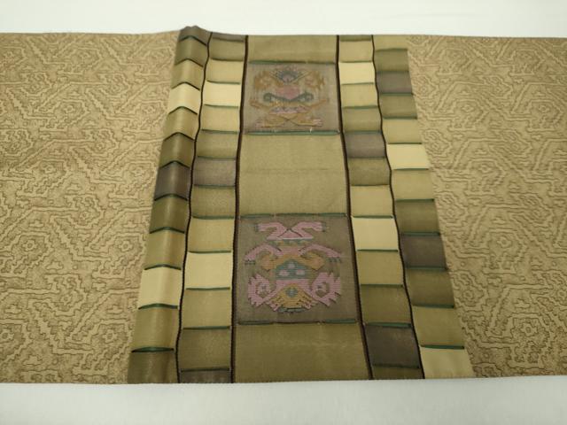 平和屋着物●太鼓柄袋帯 神人文様綴織 金糸 正絹 逸品 DAAZ0353ps