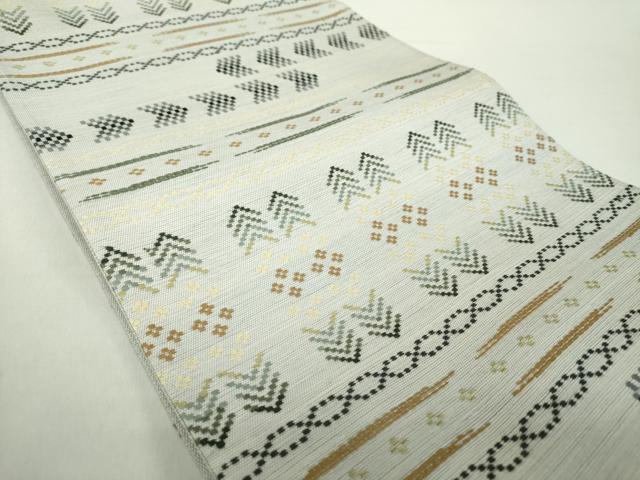 平和屋着物●六通柄袋帯 紬地 花織 正絹 逸品 DAAZ0383ps