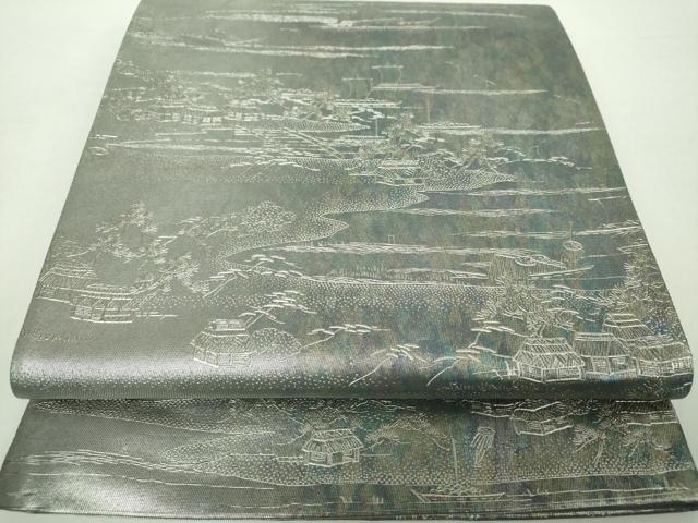 平和屋着物○金彩友禅 卓越技能者・名工・和田光正 太鼓柄袋帯 白金