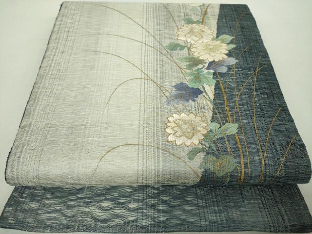 平和屋着物▽太鼓柄袋帯 スリーシーズン帯 春 夏 秋 すくい織 草花文 金彩 正絹 逸品 DAAZ0457ps