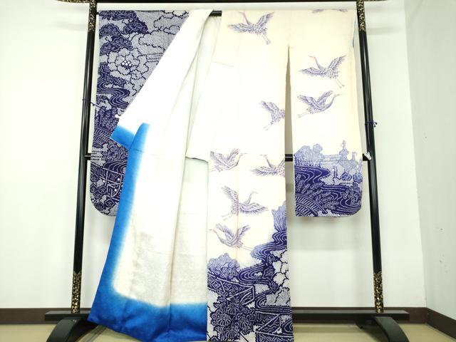 平和屋着物●名門 藤娘きぬたや・総絞り 振袖 流水飛鶴吉祥花文 正絹 逸品 DAAZ0487ps