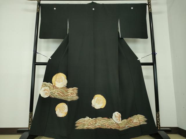 平和屋着物●豪華黒留袖 駒刺繍 立波鶴の丸 金彩 正絹 逸品 DAAZ0489ps