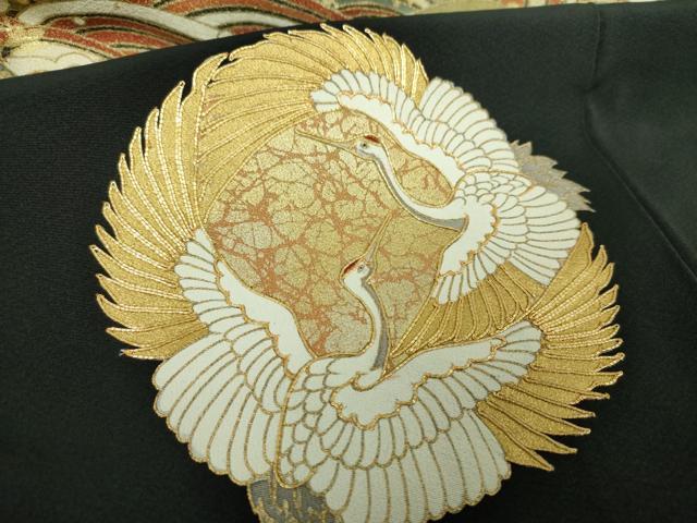 平和屋着物●豪華黒留袖 駒刺繍 立波鶴の丸 金彩 正絹 逸品 DAAZ0489ps