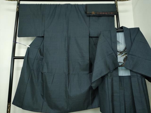 平和屋着物●男性 本場大島紬 アンサンブル 長羽織 亀甲柄 反端付き 正絹 逸品 DAAZ0517ps