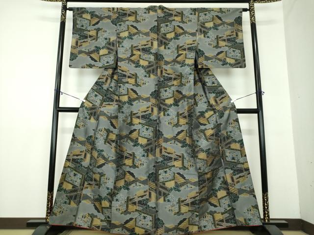 平和屋着物●上質な紬 風景花文 正絹 逸品 DAAZ0547ps
