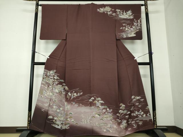 平和屋着物●訪問着 流水風景花文 暈し染め 正絹 逸品 未使用 DAAZ0670ps