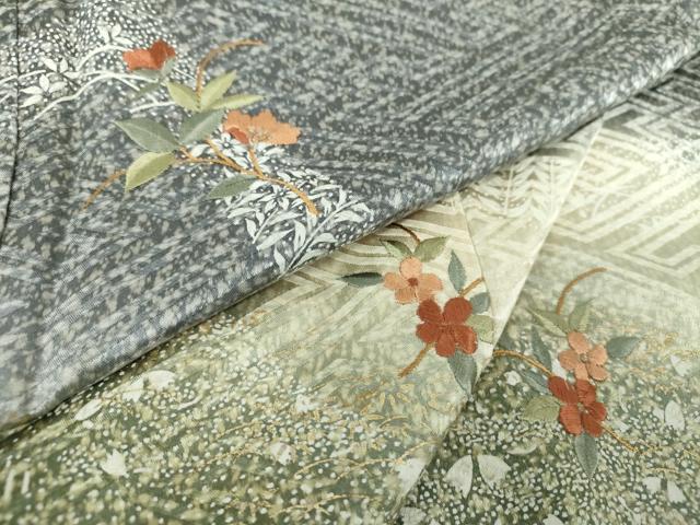 平和屋着物●訪問着 刺繍 草花文 金彩 正絹 逸品 DAAZ0680ps