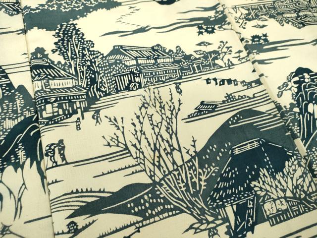 平和屋着物●上質な小紋 紬地 型染 風景文 正絹 逸品 DAAZ0686ps