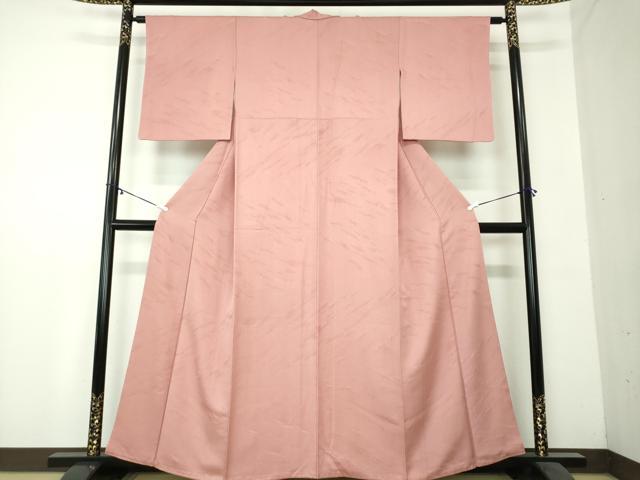 平和屋着物●上質な色無地 霞地紋 紅梅色 正絹 逸品 DAAZ0699ps
