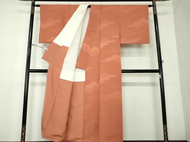 平和屋着物●上質な色無地 雲取り青海波地紋 東雲色 正絹 逸品 DAAZ0703ps