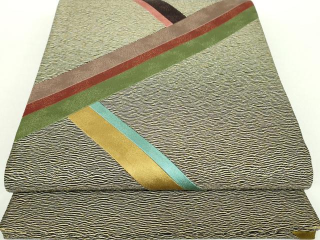 平和屋着物●太鼓柄袋帯 切嵌 斜線文 金糸 正絹 逸品 DAAZ0768ps