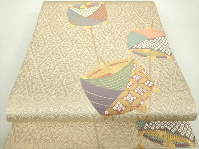 平和屋着物●六通柄袋帯 唐織 糸車 金糸 正絹 逸品 DAAZ0807ps