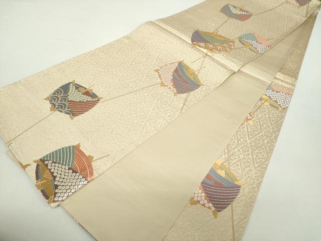 平和屋着物●六通柄袋帯 唐織 糸車 金糸 正絹 逸品 DAAZ0807ps