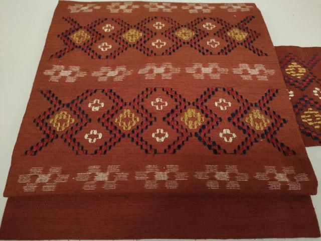 平和屋着物○本場琉球 読谷山花織 紬地 九寸名古屋帯 横段