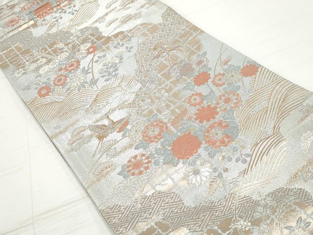 平和屋着物◎六通柄袋帯 飛鶴花文 金銀糸 正絹 逸品 DAAZ1038qa