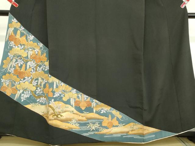 平和屋着物■豪華黒留袖 駒刺繍 枝葉藤花房文 桐 金彩 正絹 逸品 DAAZ1154qa