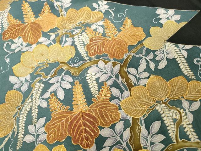 平和屋着物■豪華黒留袖 駒刺繍 枝葉藤花房文 桐 金彩 正絹 逸品 DAAZ1154qa