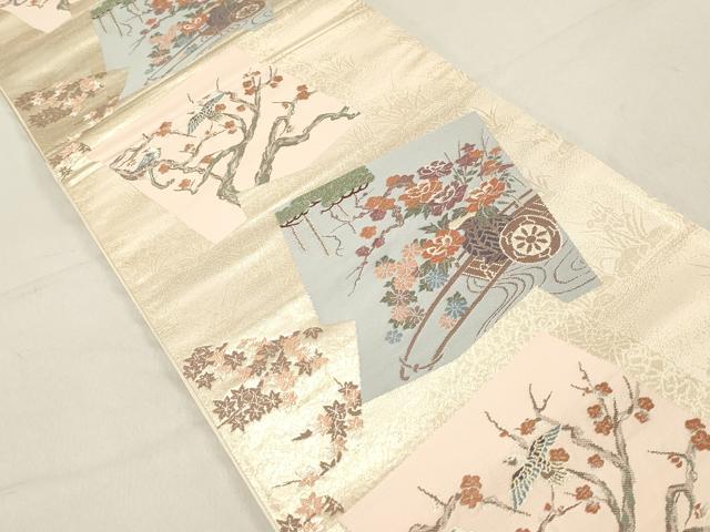 平和屋着物◎六通柄袋帯 唐織 蒔絵色紙文 金糸 正絹 逸品 DAAZ1236qa
