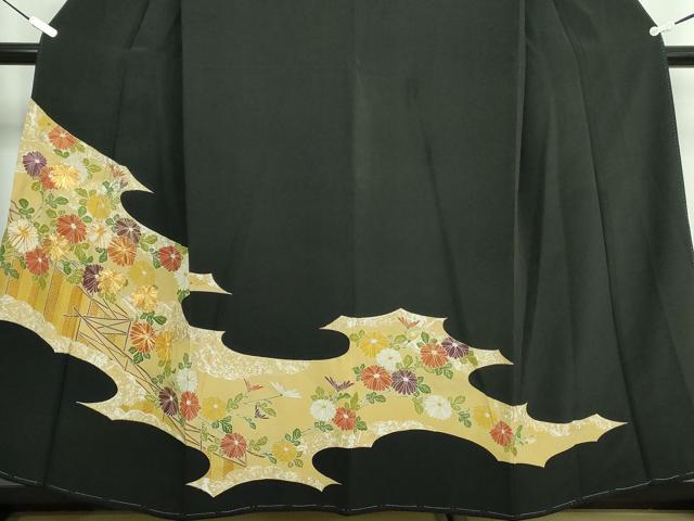 平和屋着物■豪華黒留袖 駒刺繍 菊尽くし 金彩 正絹 逸品 DAAZ1318qa