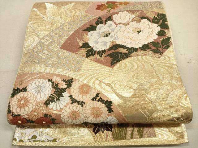 平和屋着物◎六通柄袋帯 唐織 飛鶴地紙草花文 金銀糸 正絹 逸品 DAAZ1741xg
