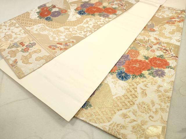 平和屋着物◎六通柄袋帯 唐織 草花文 金糸 正絹 逸品 DAAZ1794xg