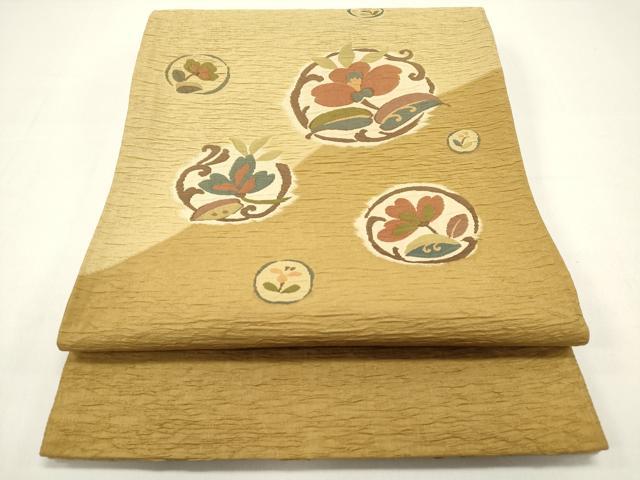 平和屋着物◎太鼓柄袋帯 ふくれ織 花丸文 正絹 逸品 DAAZ1888xg