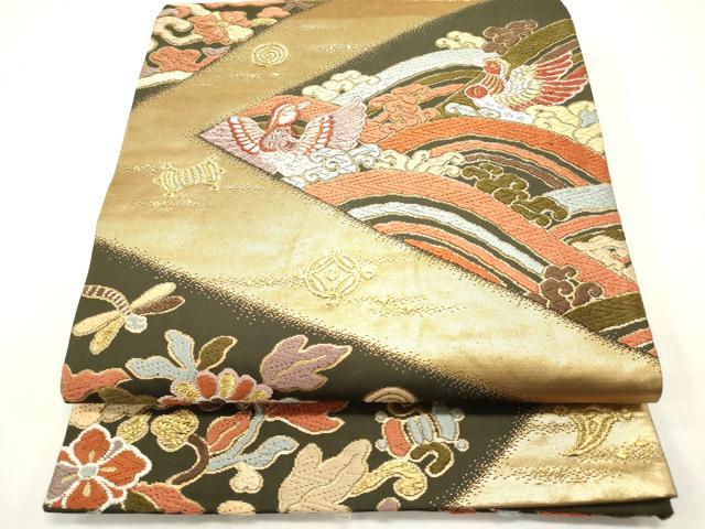 平和屋着物◎六通柄袋帯 唐織 宝尽くし花鳥文 金糸 正絹 逸品 DAAZ1893xg