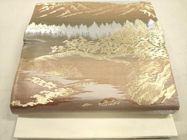 平和屋着物◎六通柄袋帯 遠山風景文 樹林文 金銀糸 正絹 逸品 DAAZ1909xg