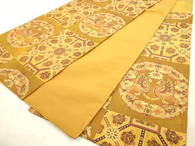 平和屋着物◎六通柄袋帯 紹巴 市松鳳凰花文 正絹 逸品 DAAZ1927xg