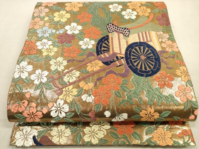 平和屋着物◎六通柄袋帯 唐織 御所車花文 ボストン美術館 金糸 正絹 逸品 DAAZ1946xg