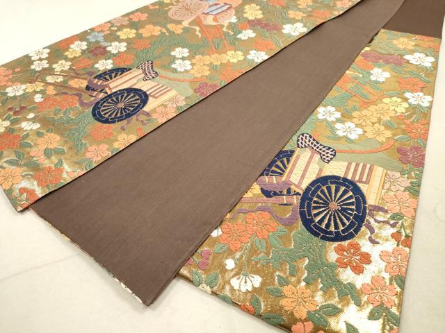 平和屋着物◎六通柄袋帯 唐織 御所車花文 ボストン美術館 金糸 正絹 逸品 DAAZ1946xg