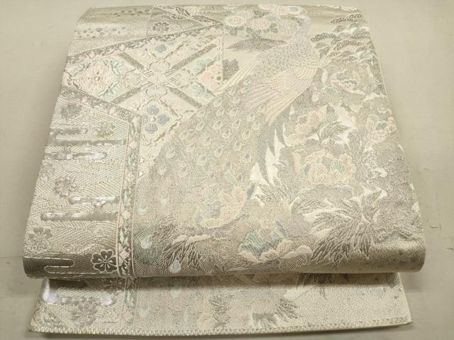 平和屋着物◎六通柄袋帯 唐織 染錦屏風孔雀文 プラチナ箔 正絹 逸品 DAAZ1961xg