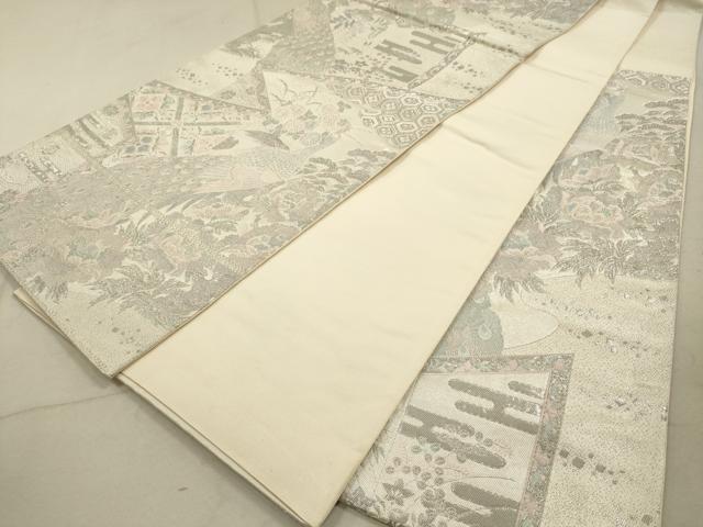 平和屋着物◎六通柄袋帯 唐織 染錦屏風孔雀文 プラチナ箔 正絹 逸品 DAAZ1961xg