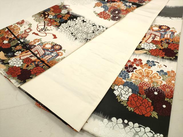 平和屋着物◎六通柄袋帯 唐織 御所車花文 正絹 逸品 DAAZ1981xg