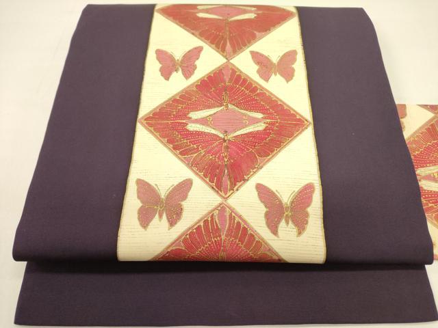 平和屋着物●塩瀬 九寸名古屋帯 舞蝶菱文 金彩 正絹 逸品 DAAZ2235op
