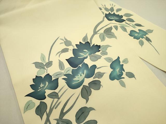平和屋着物●塩瀬 九寸名古屋帯 手描き 草花 正絹 逸品 DAAZ2287op