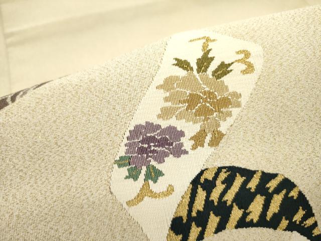 平和屋着物●爪掻き本綴れ 太鼓柄袋帯 束ね熨斗花文 金糸 正絹 逸品 未使用 DAAZ2308op
