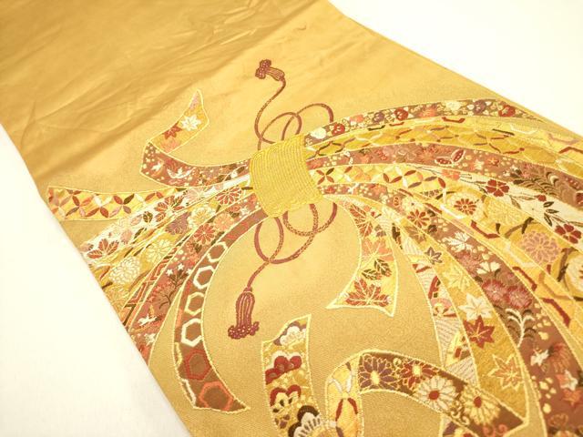 平和屋着物●太鼓柄袋帯 唐織 束ね熨斗花文 純金箔 正絹 逸品 DAAZ2314op