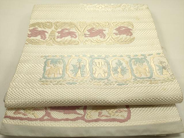 平和屋着物●本場筑前博多織 八寸名古屋帯 唐織 横段抽象文 正絹 逸品 DAAZ2363op