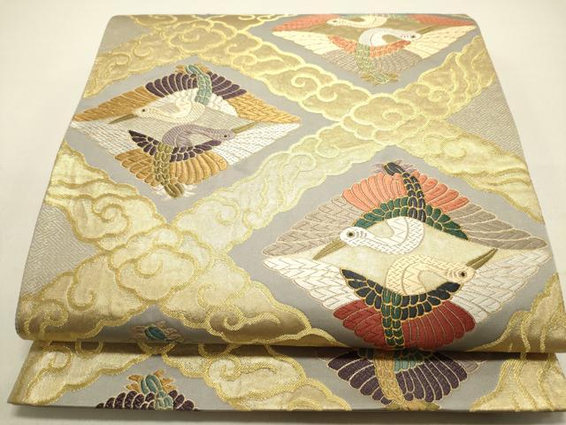 平和屋着物●六通柄袋帯 唐織 双鶴菱文 金糸 正絹 逸品 DAAZ2375op