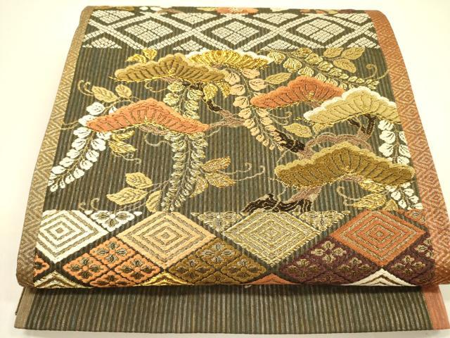 平和屋着物●六通柄袋帯 唐織 花松文 金糸 正絹 逸品 DAAZ2402op