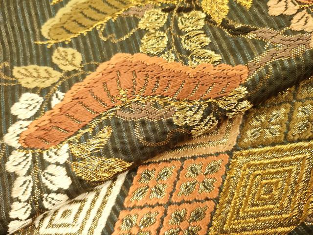 平和屋着物●六通柄袋帯 唐織 花松文 金糸 正絹 逸品 DAAZ2402op