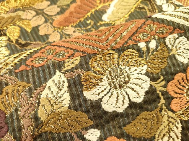 平和屋着物●六通柄袋帯 唐織 花松文 金糸 正絹 逸品 DAAZ2402op